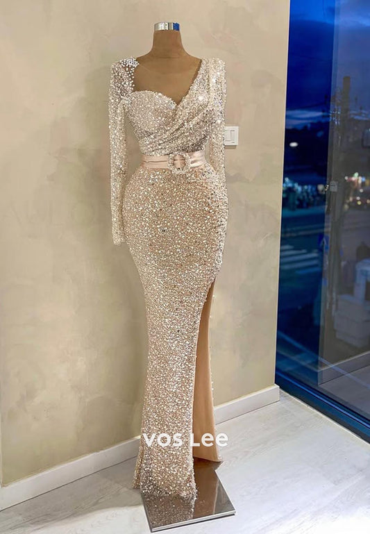 Couture Long Sleeves Sweetheart Rhinestone Mermaid Evening  Formal Dresses