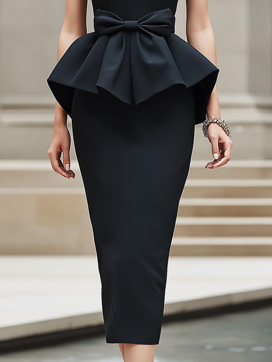 Sleeveless Bow Detail Peplum Midi Dress