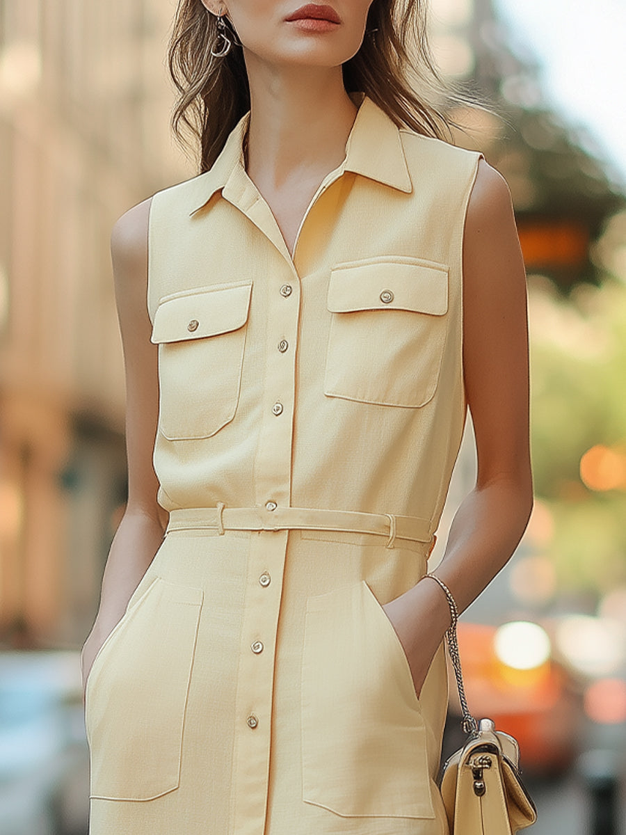Sleeveless Pastel Yellow Shirt Dress