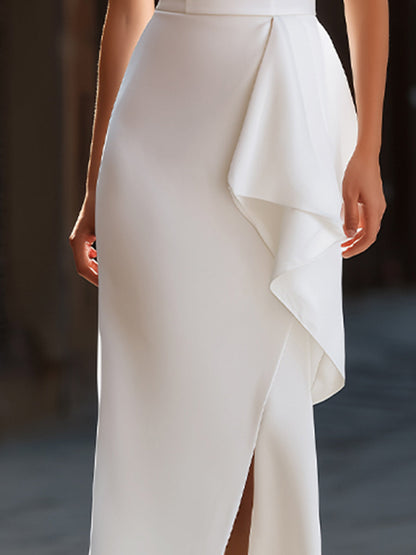 Elegant Halter-Neck Draped White Evening Gown