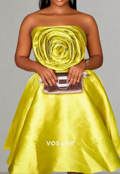 Classic A-Line Strapless Flowers Pleated Homecoming Dresses