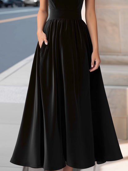 Velvet Boat-Neck Sleeveless A-Line Evening Gown