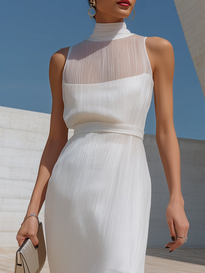 Refined Crinkle-Texture Chiffon Maxi Dress With Lining