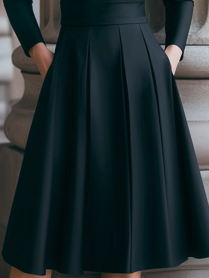 Elegant V-Neck Pleated Long Sleeves Dress