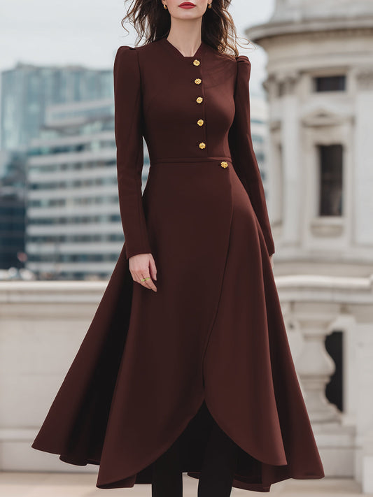 Vintage-Inspired Long Sleeve Structured Midi Dress