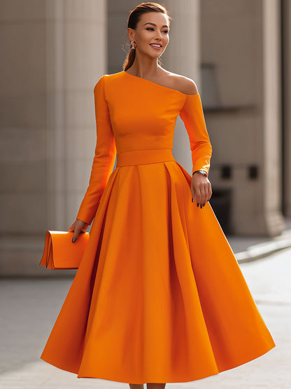 Radiant Elegance Sophisticated Long-Sleeve Dress With Flair