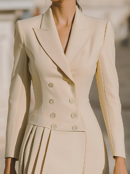Stylish Double-Breasted Blazer Dress With Detachable Pleats