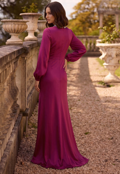Long Sleeves Scoop Ruched A-Line Mother of the Bride Dress