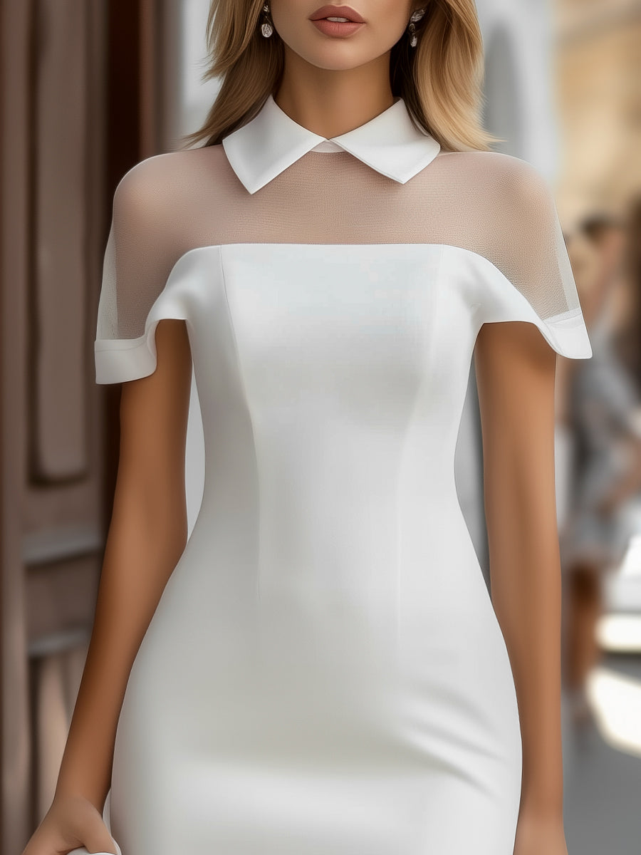 Chic Mini Dress With Sheer Cape Sleeves And Collar Wedding Guest Dresses