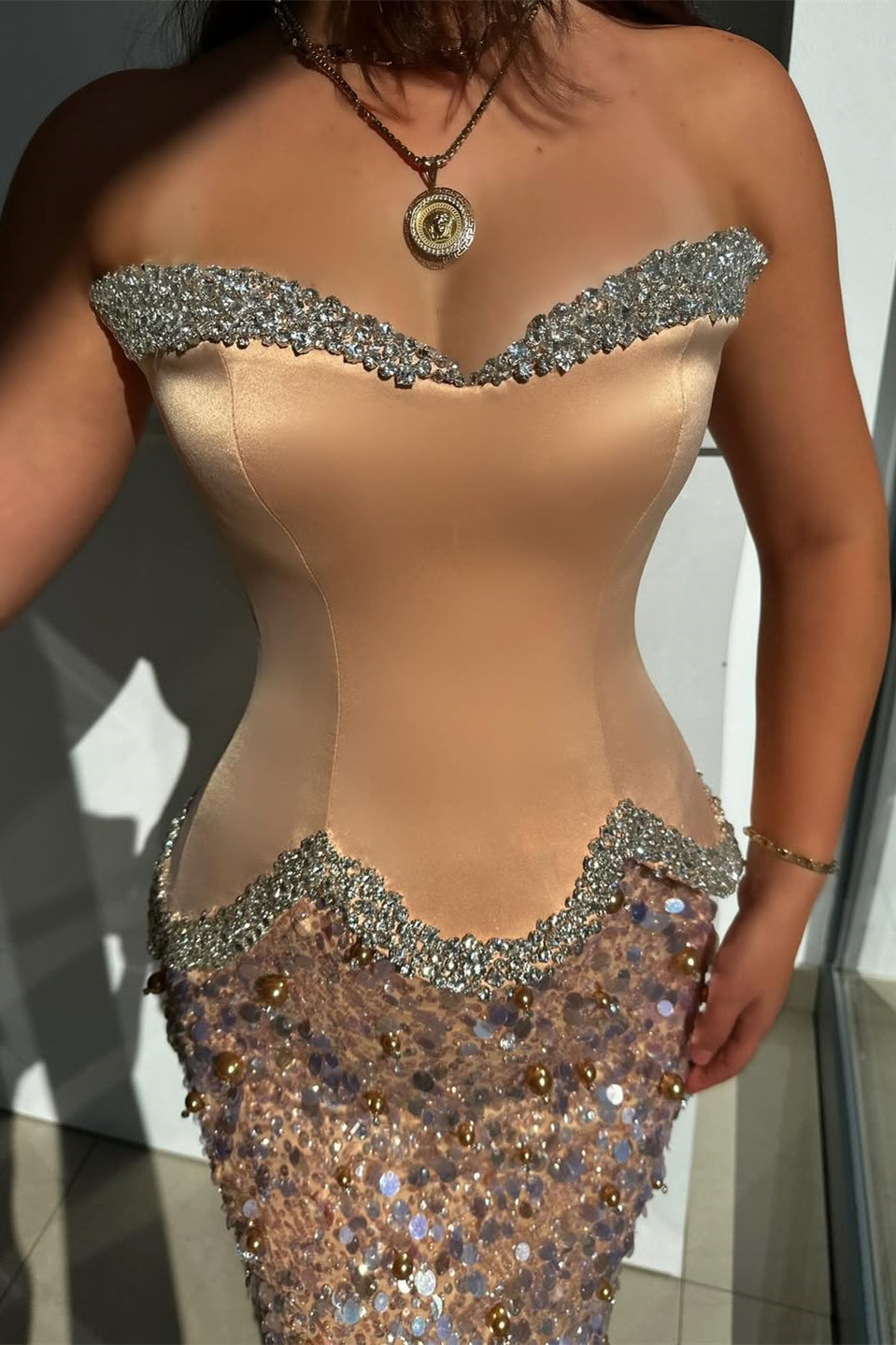 Sweetheart Sleeveless Mermaid Long Evening Dress With Sequins Pearls Beadings