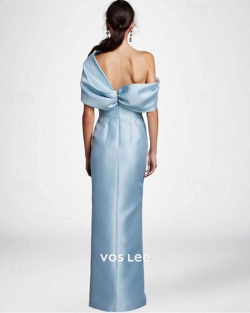 Elegant Long Evening Dress | Asymmetric Draped Neckline Party Gown