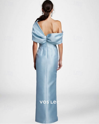 Elegant Long Evening Dress | Asymmetric Draped Neckline Party Gown