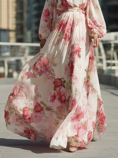 Elegant Floral Chiffon Maxi Gown