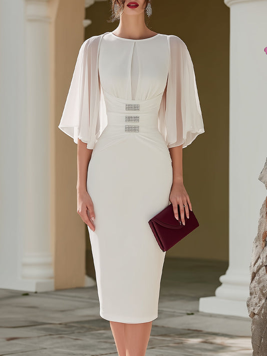 Cape Sleeve Embellished Waist Midi Dress