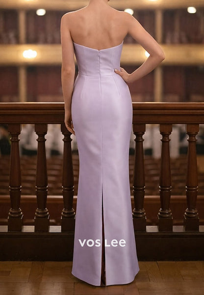 Lilac Satin Mermaid Mother of the Bride Gown with Beaded Illusion Bodice