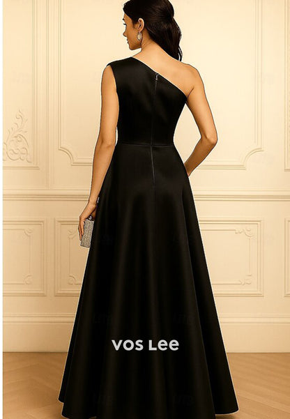 Sage Green One-Shoulder Evening Gown – Asymmetric Ruffled Satin Formal Dress