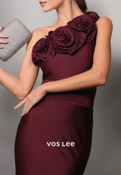 One Shoulder Floral Embellished Long Mermaid Evening Dresses with Sweep Train