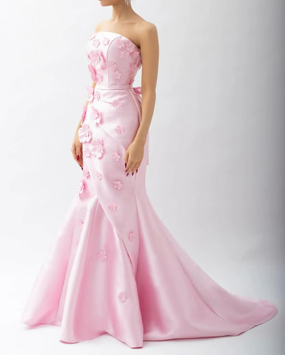 Elegant Pink 3D Flowers Evening Dress with Overskirt