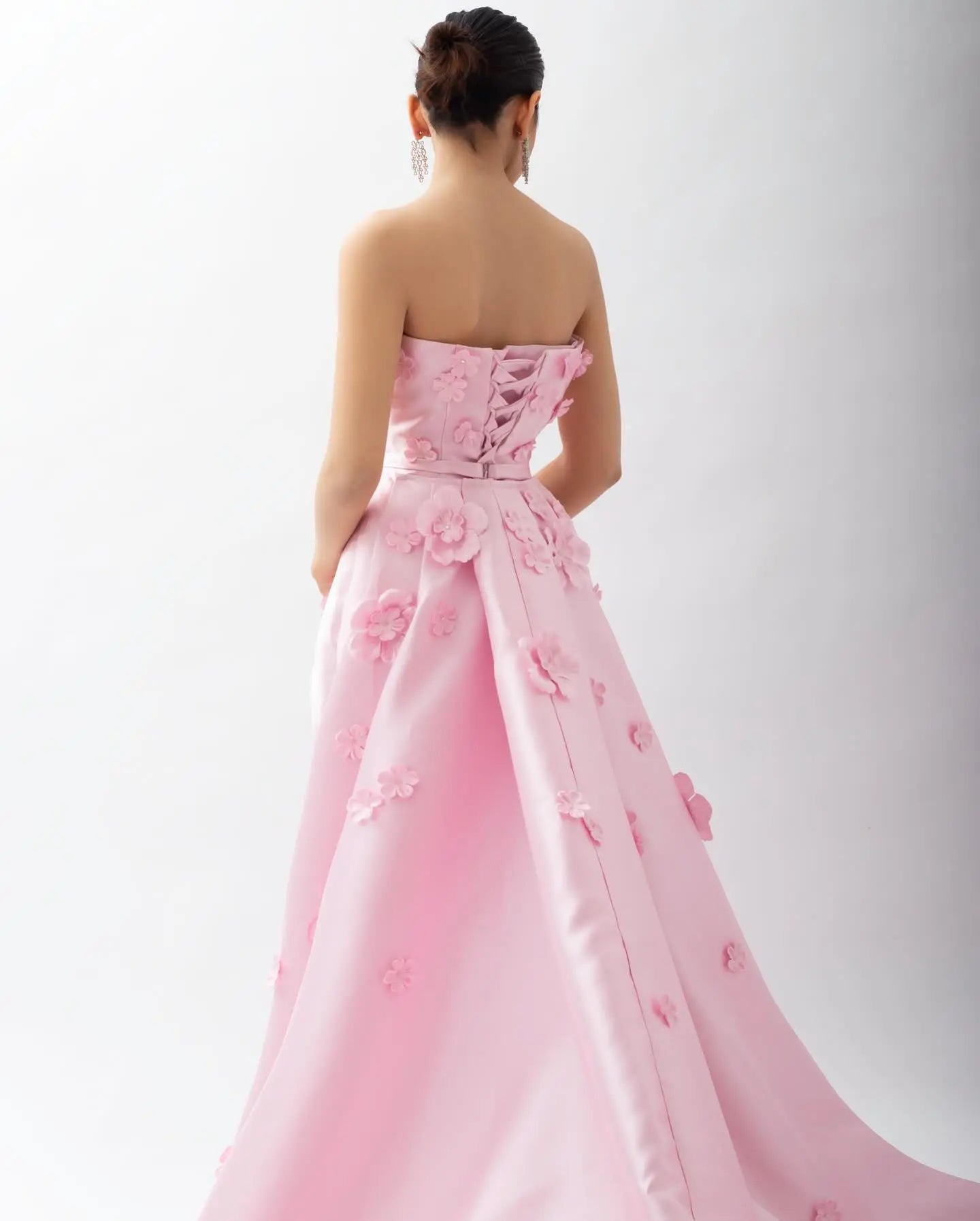 Elegant Pink 3D Flowers Evening Dress with Overskirt