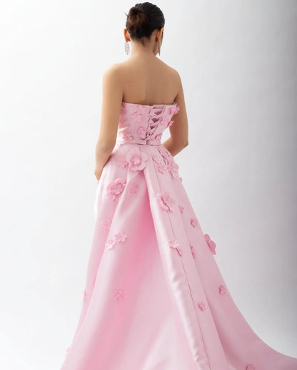 Elegant Pink 3D Flowers Evening Dress with Overskirt