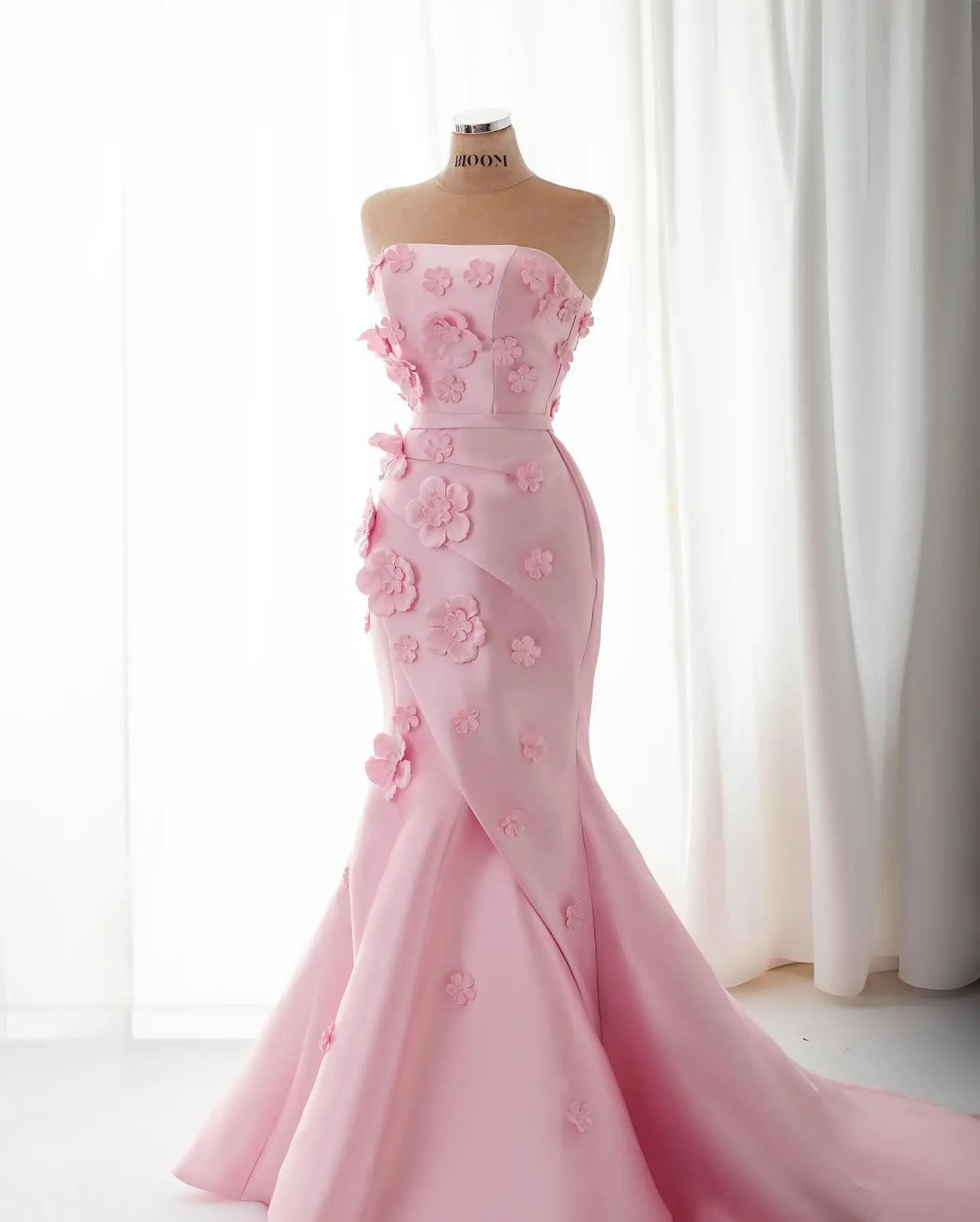 Elegant Pink 3D Flowers Evening Dress with Overskirt