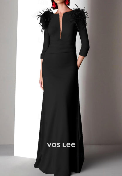 Gorgeous & Charming  Low V-Neck Long Sleeves feather Mermaid Evening Dress