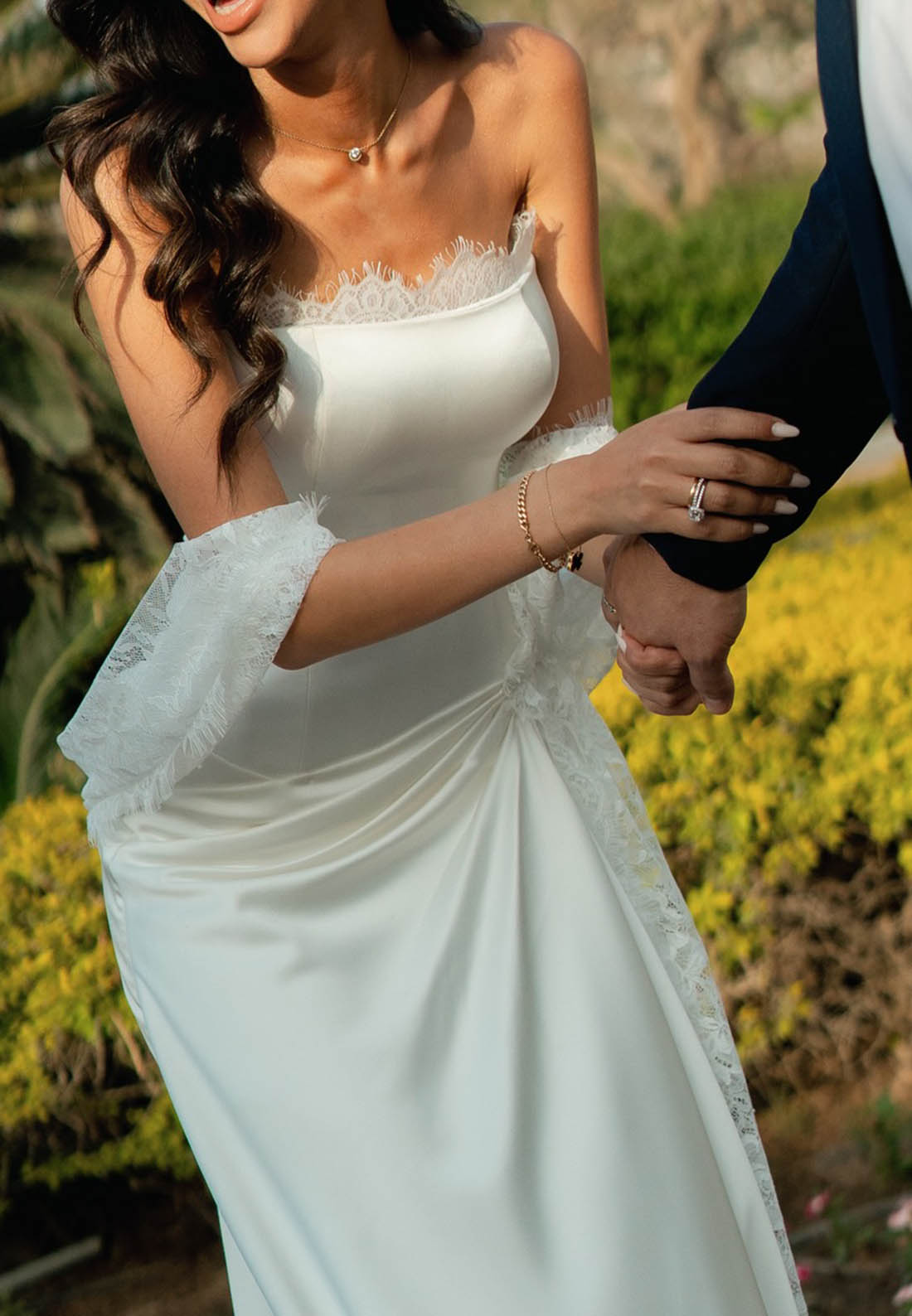 Sleeveless Strapless Ruched Satin Wedding Dress