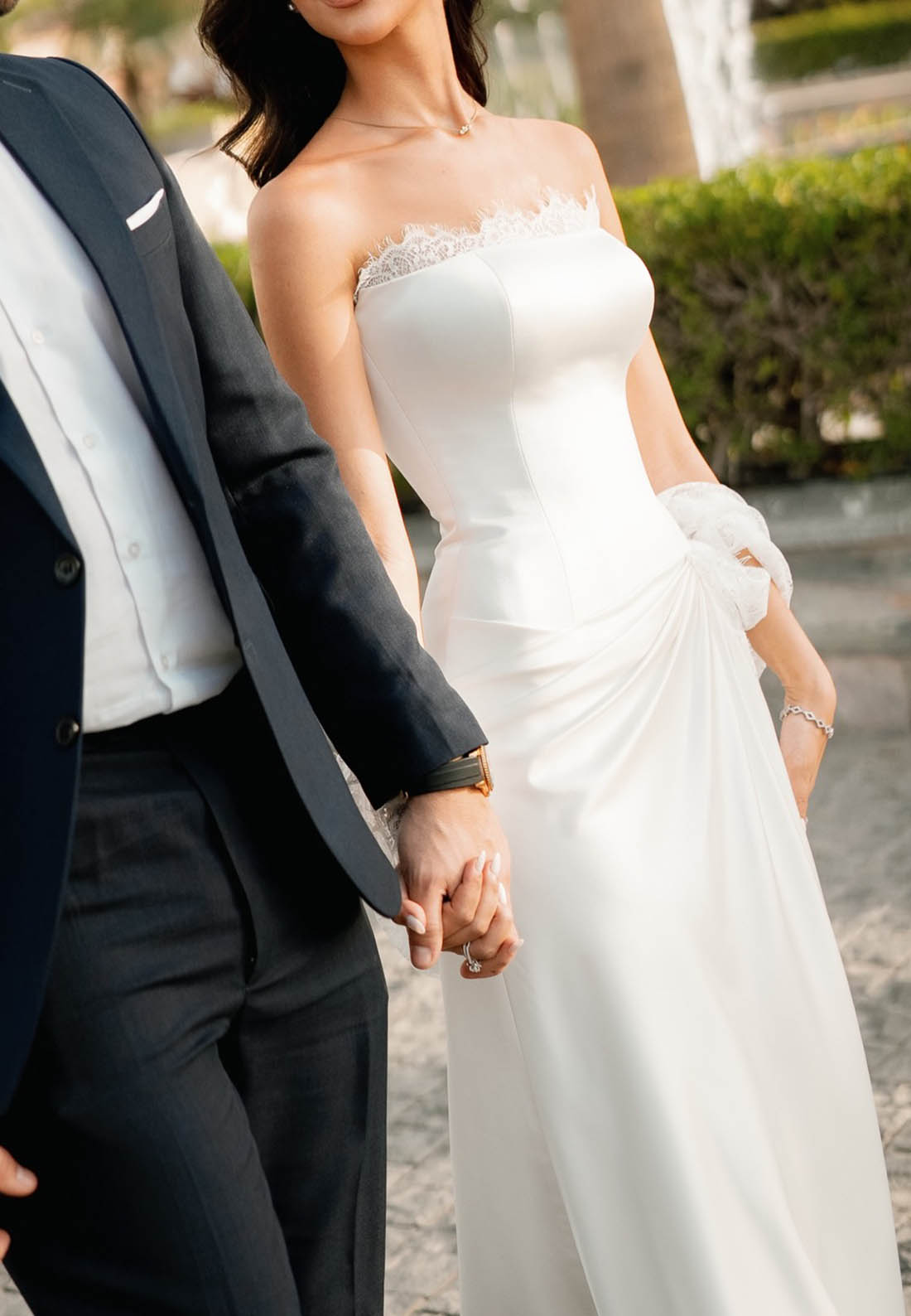 Sleeveless Strapless Ruched Satin Wedding Dress