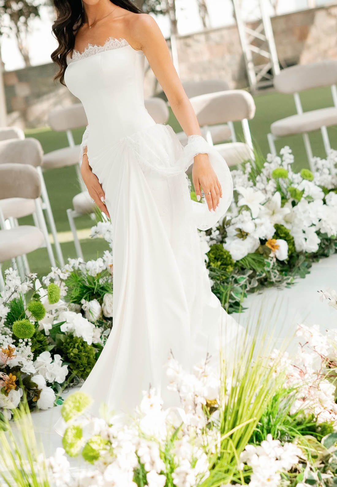 Sleeveless Strapless Ruched Satin Wedding Dress