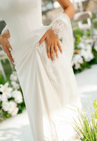 Sleeveless Strapless Ruched Satin Wedding Dress