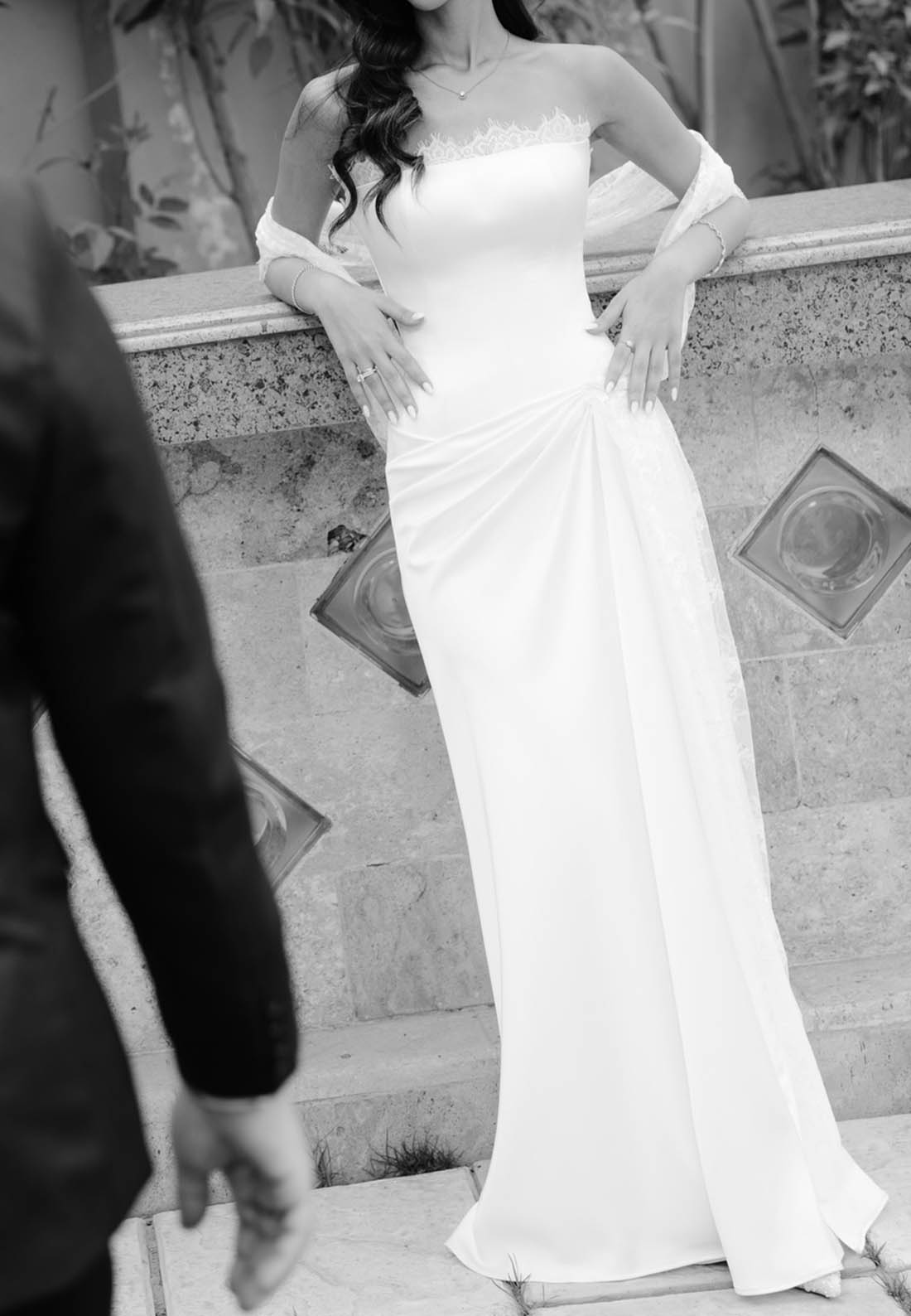 Sleeveless Strapless Ruched Satin Wedding Dress
