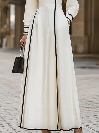 Elegant Mandarin - Collar Maxi Dress With Black Trim