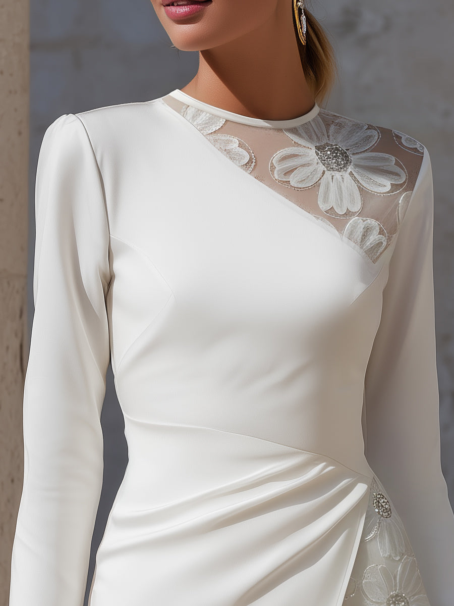 Elegant Floral-Embroidered Panel Mini Dress