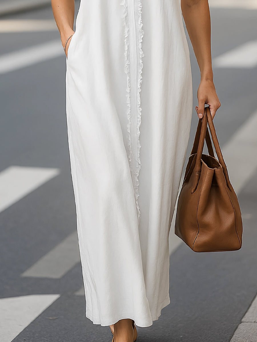Halter Maxi Dress With Subtle Ruffle Trim Wedding Guest Dresses