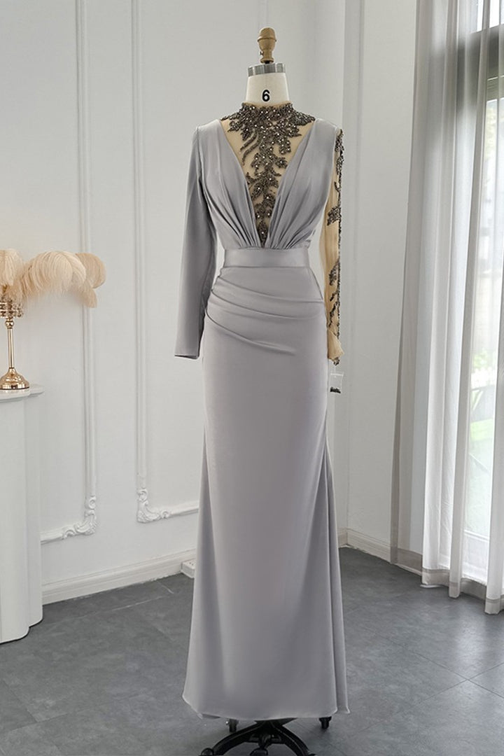 Mermaid Evening Dress Long Sleeves Floor Length With Appliques