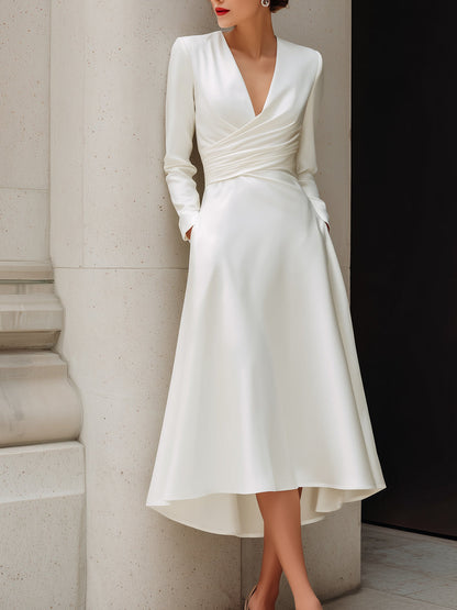 Elegant Wrap V-Neck Midi Dress