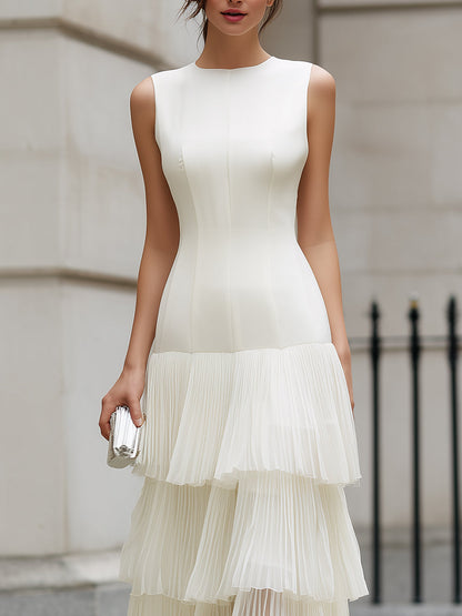 Sleeveless Tiered Pleated Midi Dress