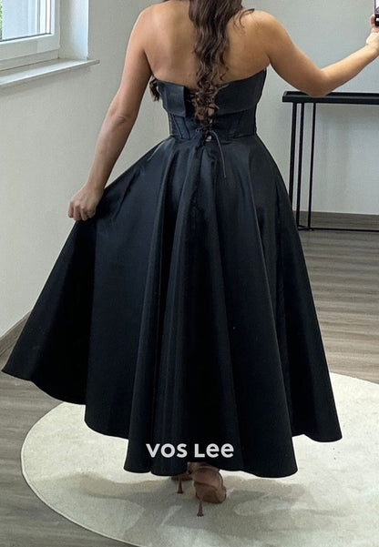 Beaded Crystal Strapless A-Line Satin Homecoming Evening Prom Dress Ball Gown