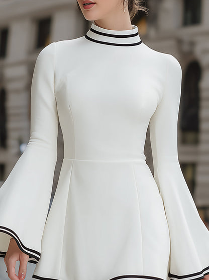 Chic White A-Line Mini Dress With Flare Sleeves