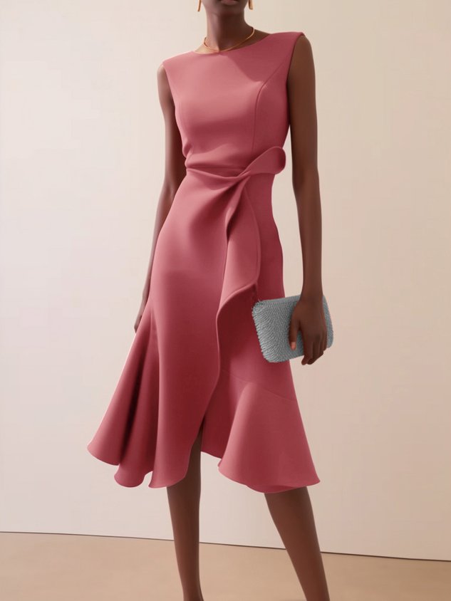 Red Sleeveless Midi Elegant A-line Dress
