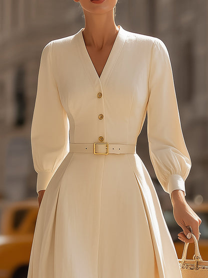 Vintage-Inspired Belted A-Line Midi Dress