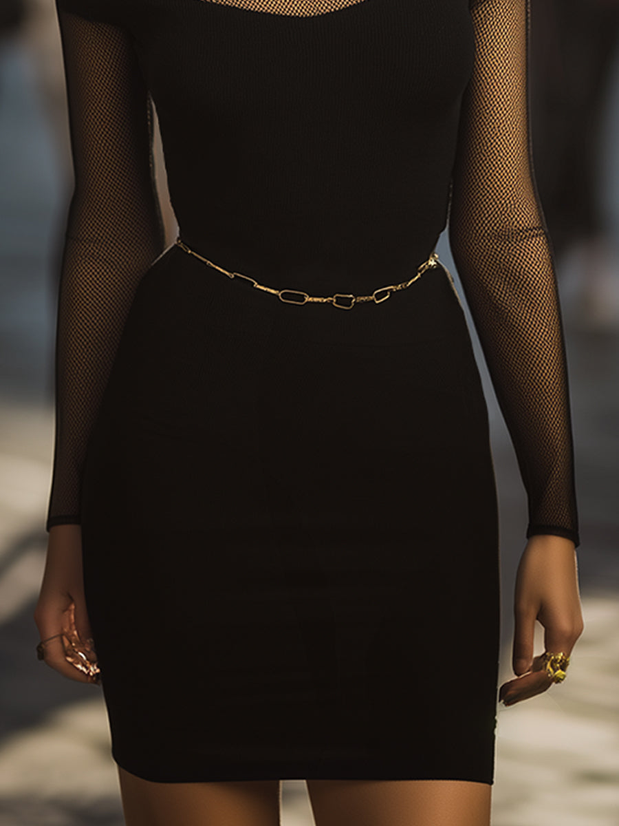Elegant Mesh-Panel Cutout Bodycon Dress