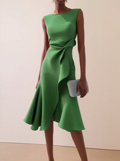 Red Sleeveless Midi Elegant A-line Dress