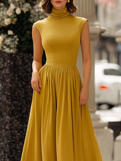 Two-Way Convertible High-Neck Draped Midi Dress