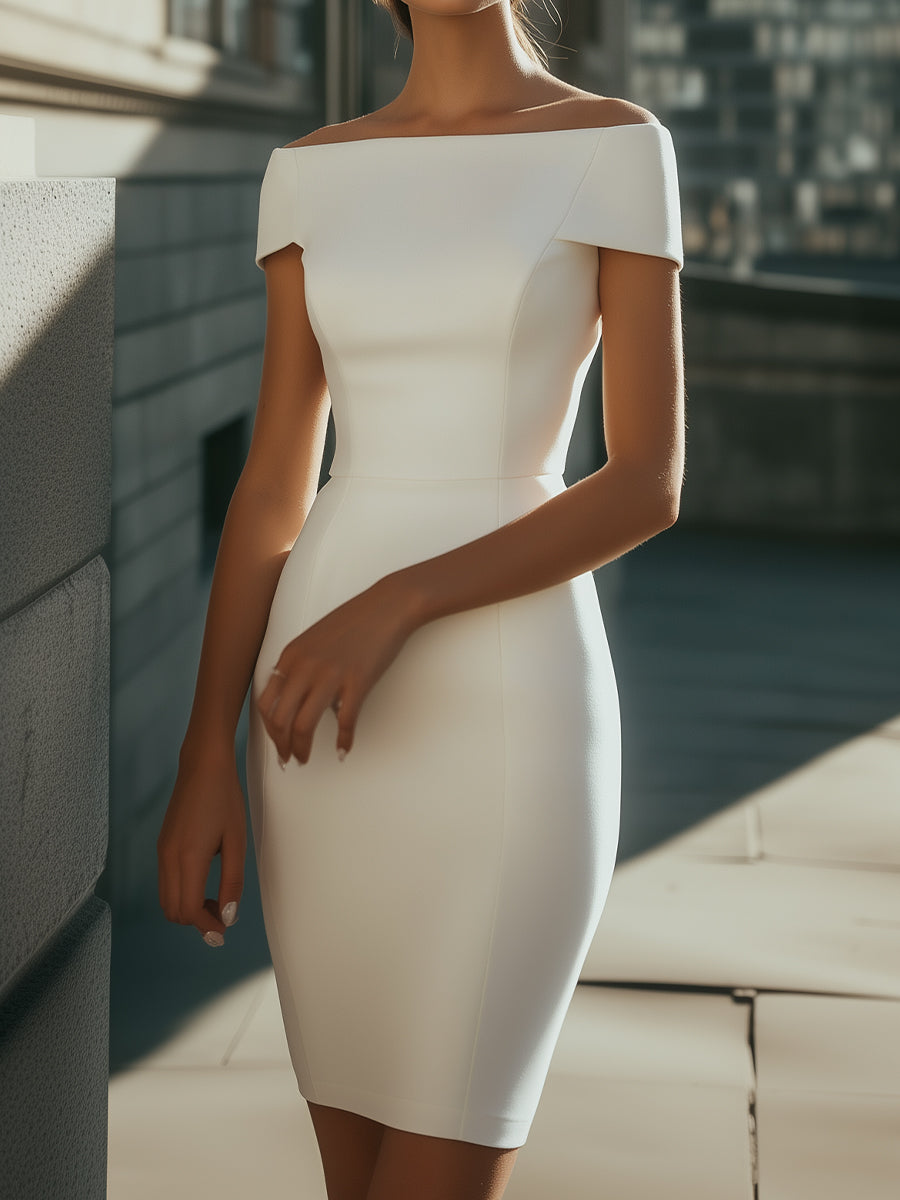 White Off-Shoulder Bodycon Midi Dress