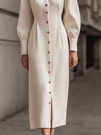 Elegant  Button-Down Midi Shirt Dress