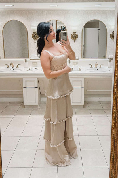 Cantaloupe Orange Corset Tiered Long Party Dresss