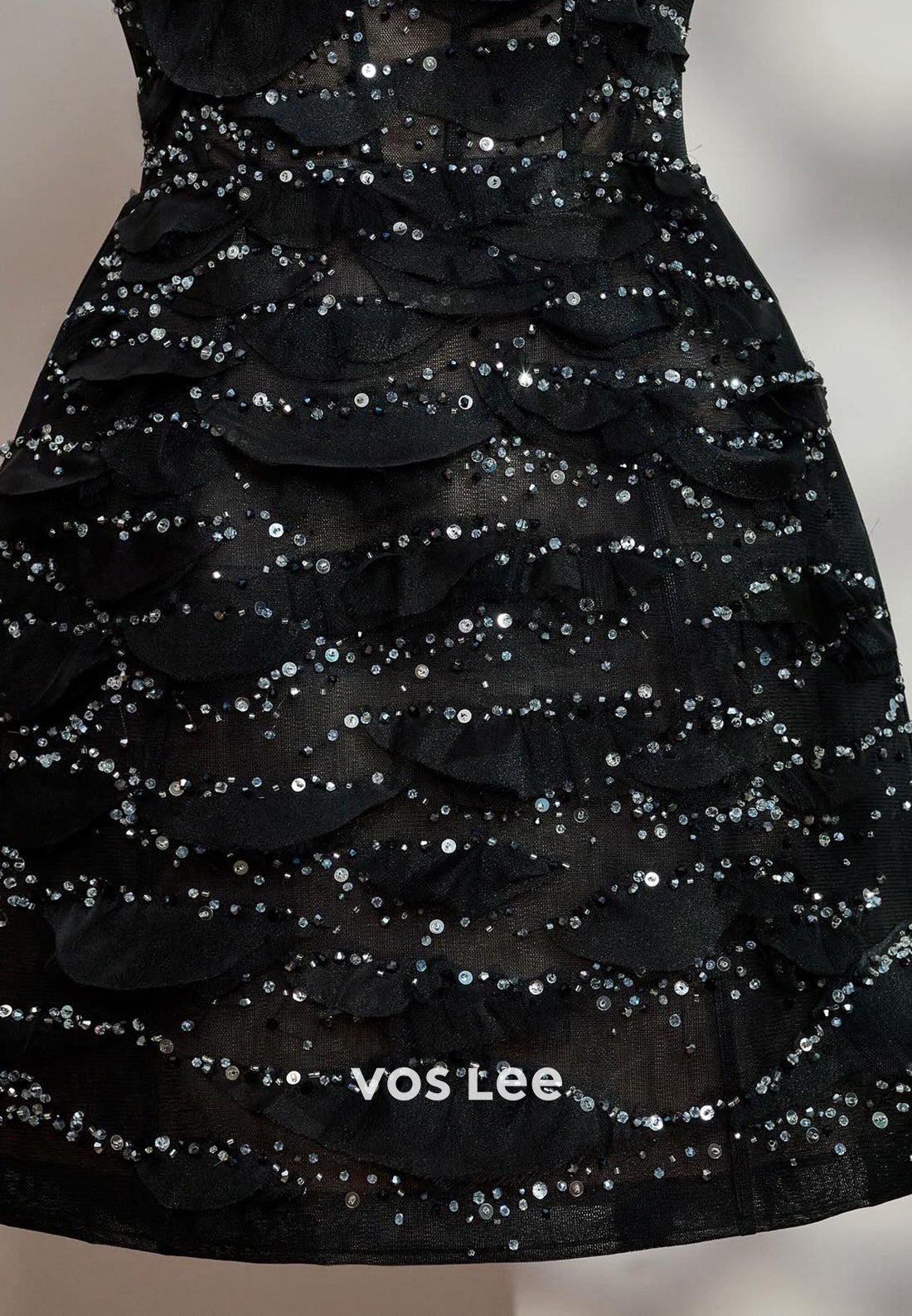 Mini & Short A-Line Off the Shoulder Fully Lace Sequined Pleated Evening Dresses