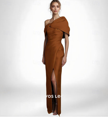 Elegant Long Evening Dress | Asymmetric Draped Neckline Party Gown