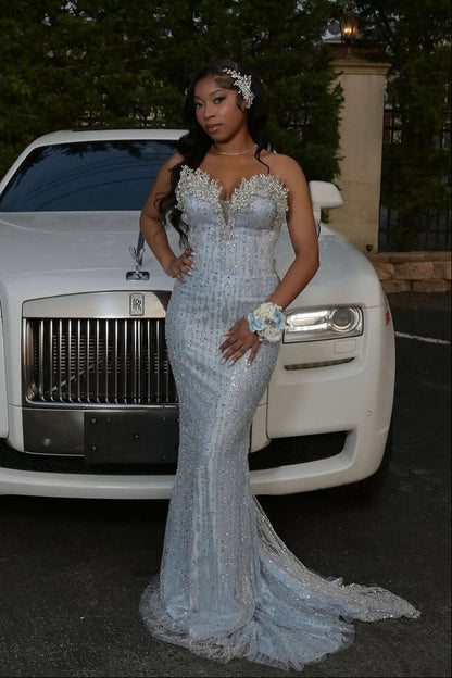 Classic Sweetheart Strapless Crystals Mermaid Prom Dresses Gem With Beads